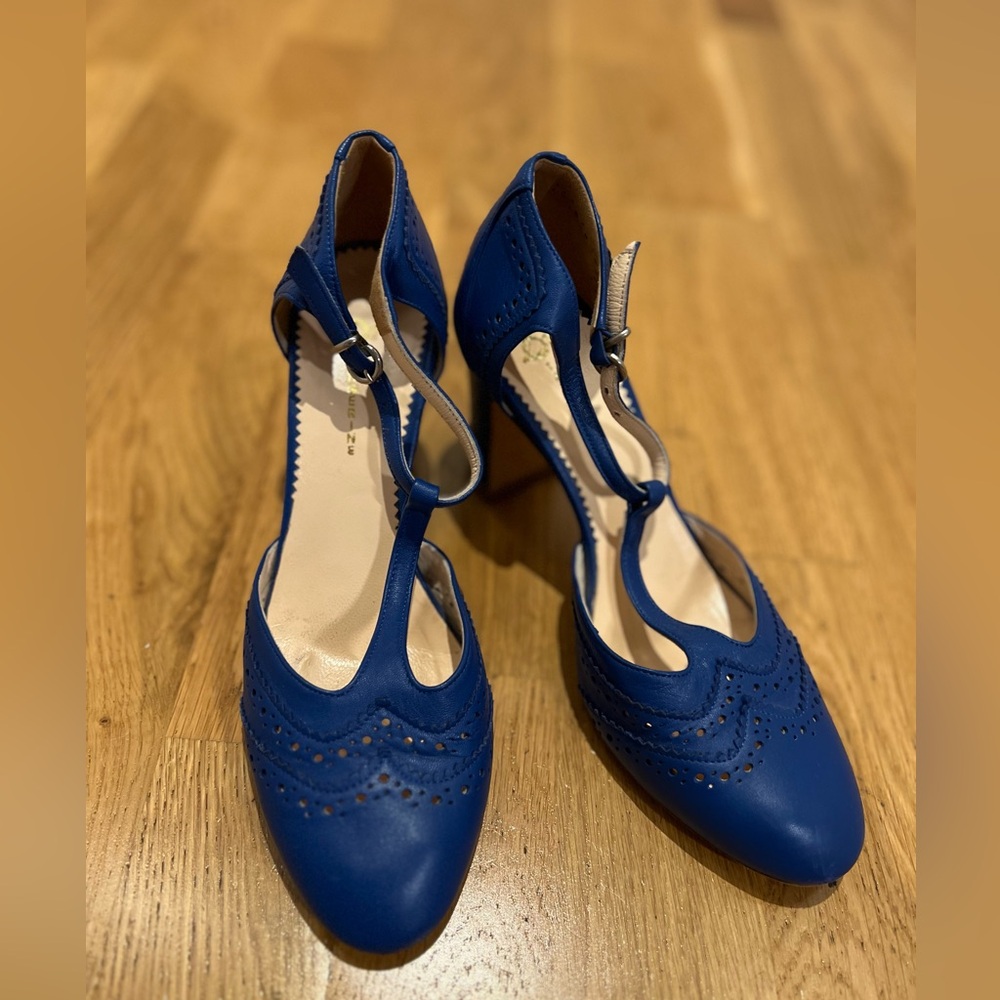 Bright Blue T-strap Sandals